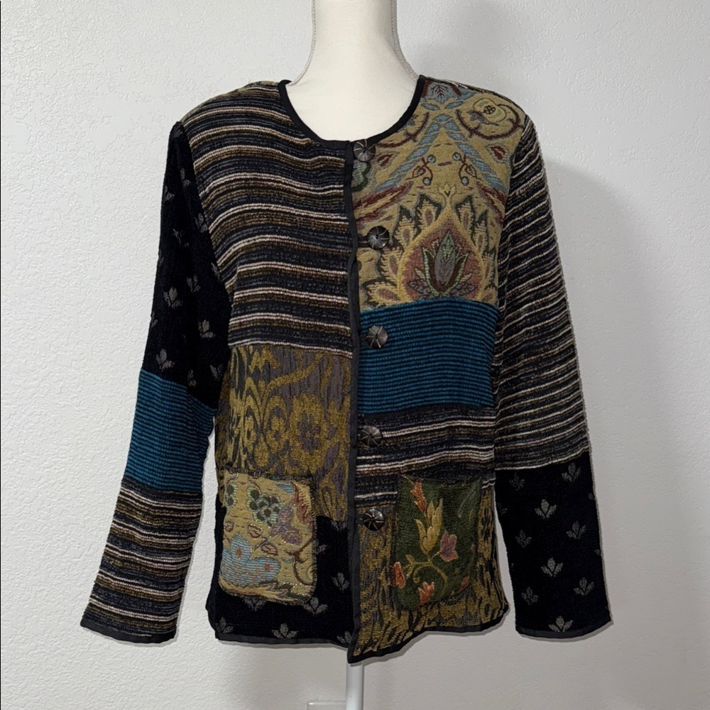 ALEX KIM Women's Multicolor Patchwork Jacket 100 % Polyester M